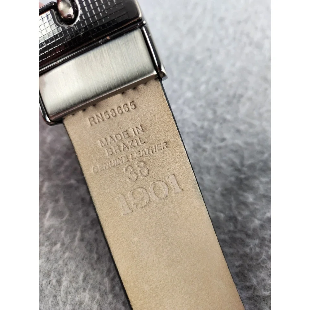 1901‎ Nordstrom Men's Black Suede Leather Belt Sz 38 Brass Silver Buckle Brazil
